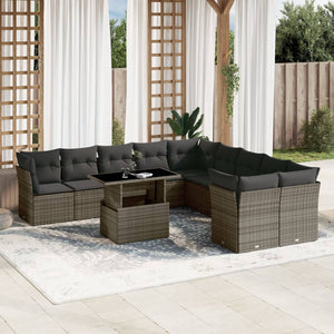 Set Divani da Giardino 11 pz con Cuscini in Polyrattan Grigio 3266880