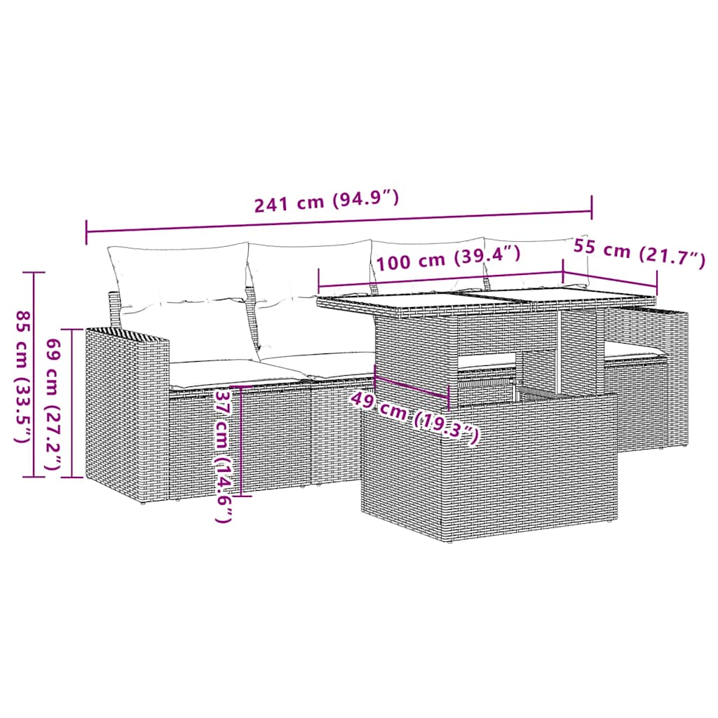 Set Divano da Giardino 5 pz con Cuscini Beige in Polyrattan 3267098