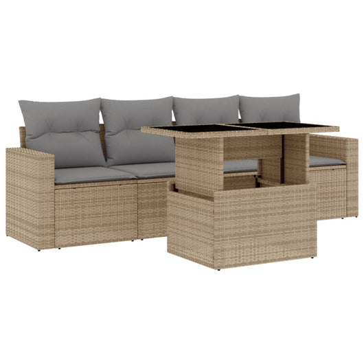 vidaXL Set Divano da Giardino 5 pz con Cuscini Beige in Polyrattan
