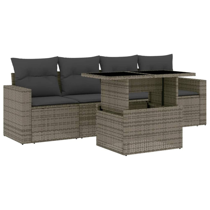 Set Divano da Giardino 5 pz con Cuscini Grigio in Polyrattan 3267100