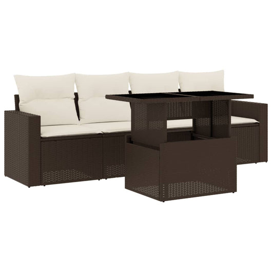 Set Divano da Giardino 5 pz con Cuscini-Sofa da Giardino-Divanetto da esterno Marrone in Polyrattan 980004