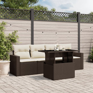 Set Divano da Giardino 5 pz con Cuscini-Sofa da Giardino-Divanetto da esterno Marrone in Polyrattan 980004