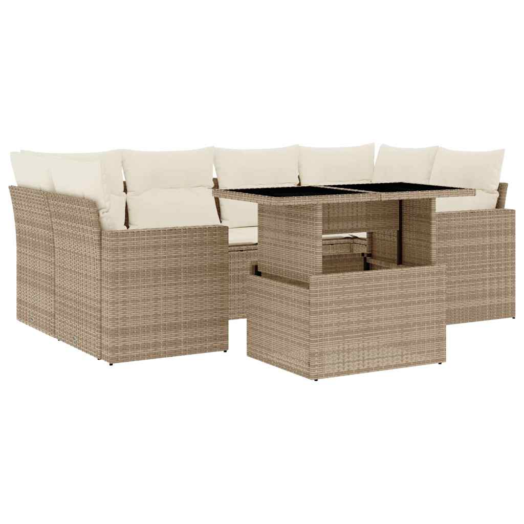 Set Divani da Giardino 7 pz con Cuscini Beige in Polyrattan 3267128