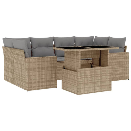 vidaXL Set Divani da Giardino 7 pz con Cuscini Beige in Polyrattan