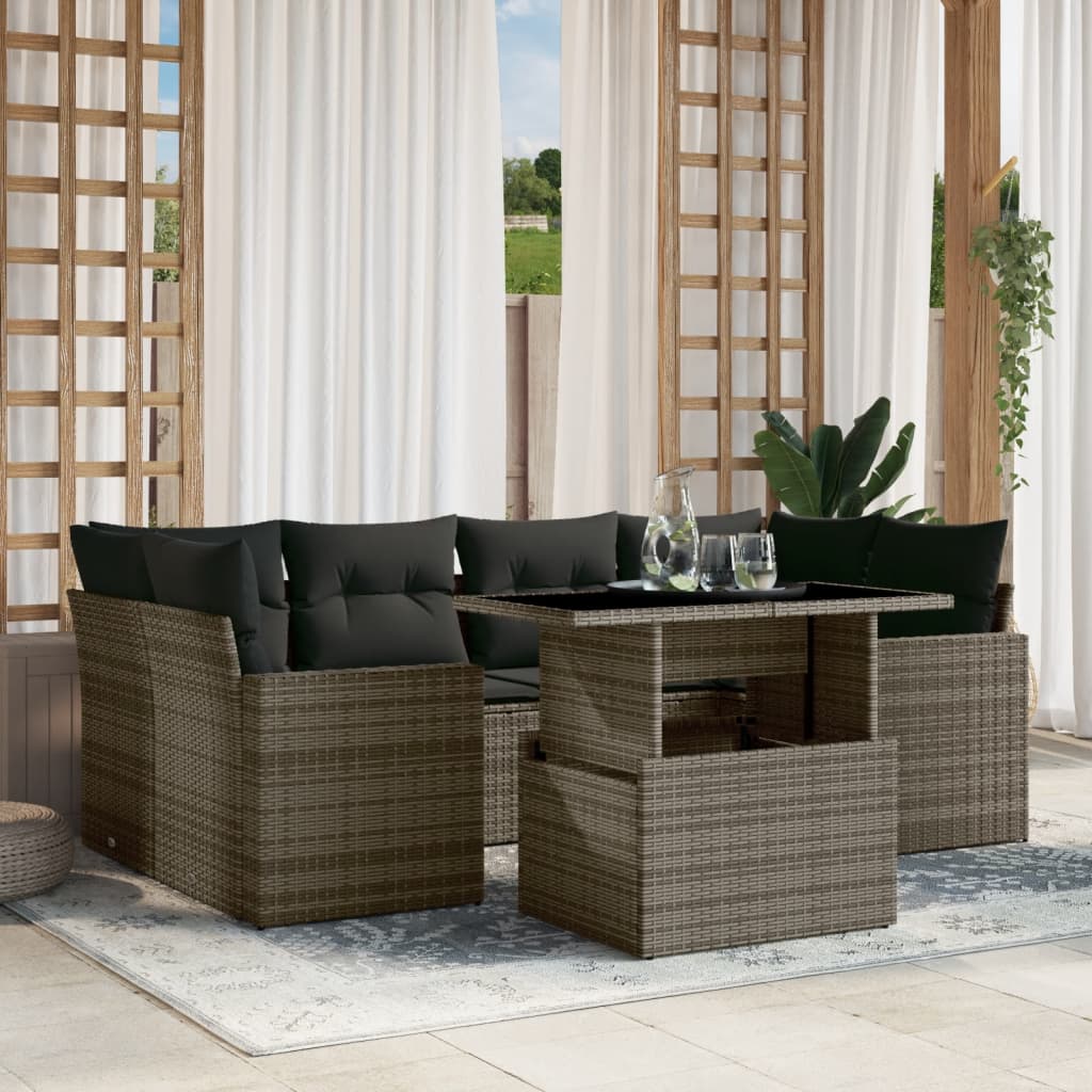 Set Divani da Giardino 7 pz con Cuscini Grigio in Polyrattan 3267130