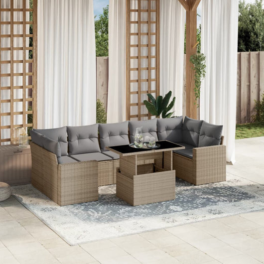 vidaXL Set Divano da Giardino 8 pz con Cuscini Beige in Polyrattan