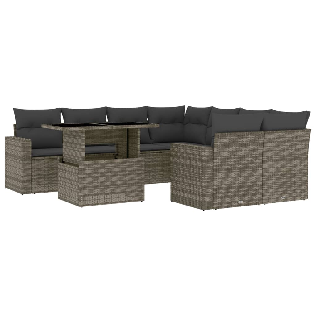 Set Divano da Giardino 9 pz con Cuscini Grigio in Polyrattan 3267170