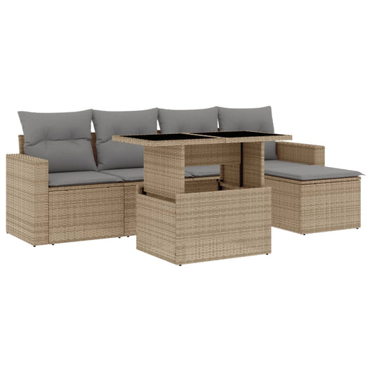 vidaXL Set Divano da Giardino 6 pz con Cuscini Beige in Polyrattan