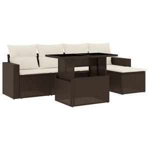 Set Divano da Giardino 6 pz con Cuscini Marrone in Polyrattan 3267243