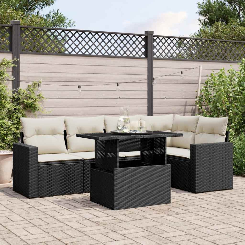 Set Divano da Giardino 6 pz con Cuscini Nero in Polyrattan