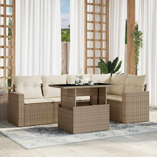 vidaXL Set Divano da Giardino 6 pz con Cuscini Beige in Polyrattan