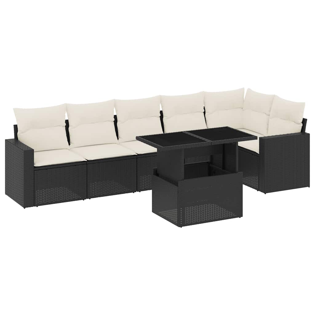Set Divani da Giardino con Cuscini 7pz Nero Polyrattan