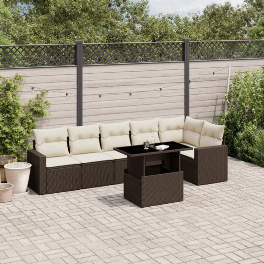 vidaXL Set Divani da Giardino 7 pz con Cuscini Marrone in Polyrattan