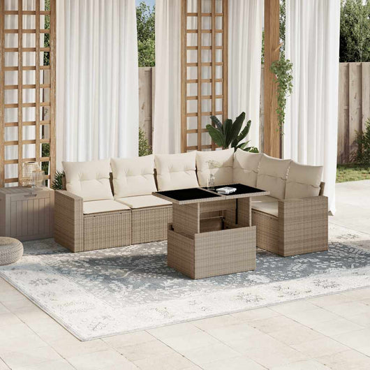 vidaXL Set Divani da Giardino 7 pz con Cuscini Beige in Polyrattan