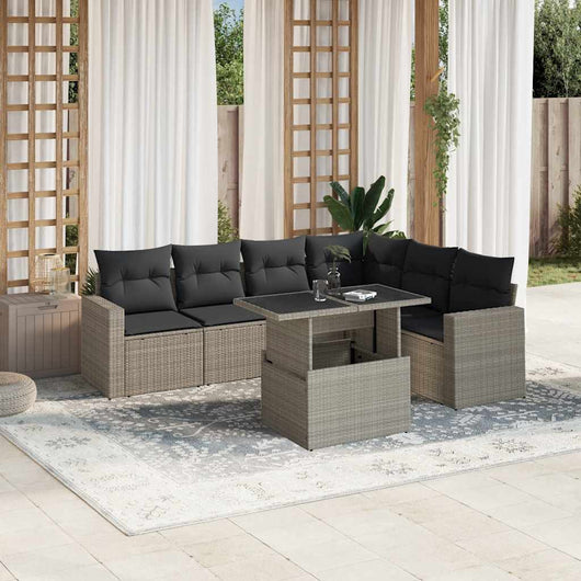 vidaXL Set Divani da Giardino 7pz con Cuscini Grigio Chiaro Polyrattan