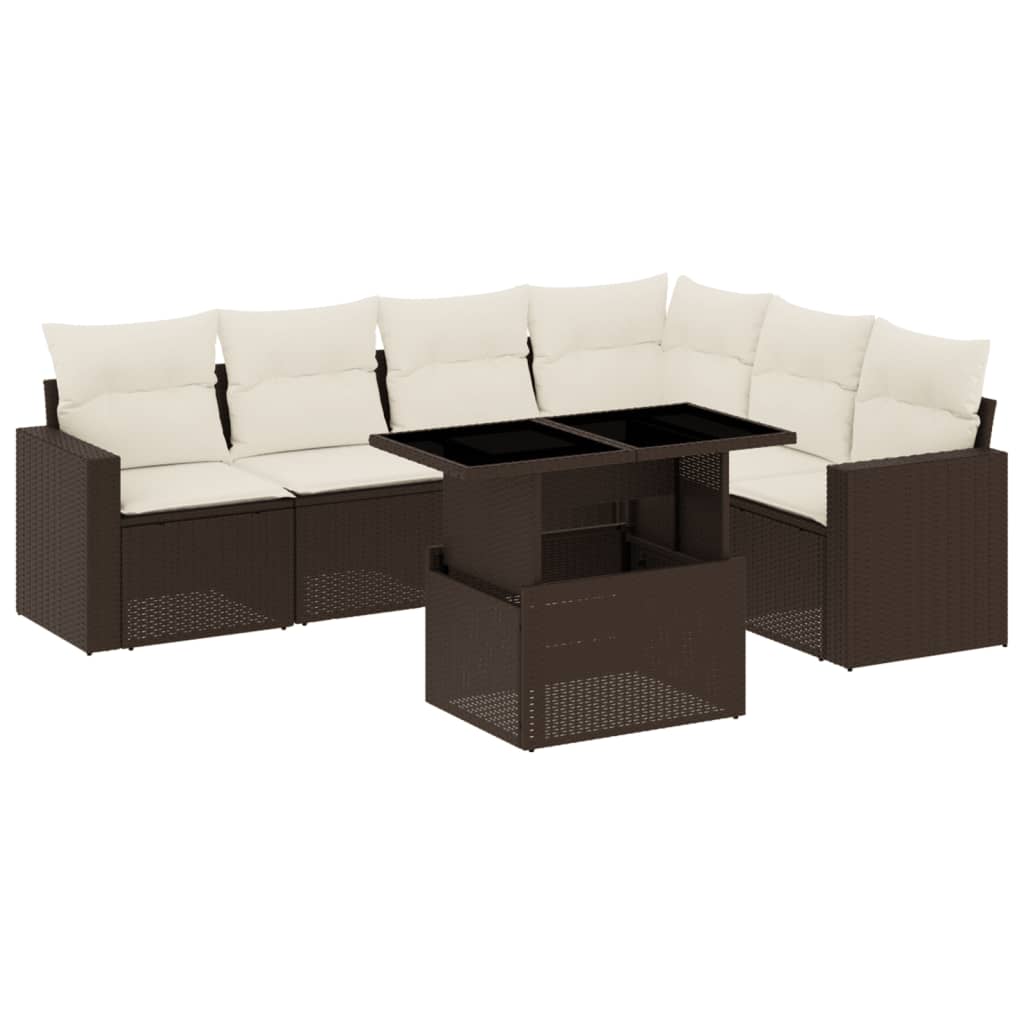 Set Divani da Giardino 7 pz con Cuscini Marrone in Polyrattan 3267303