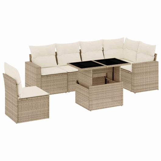 vidaXL Set Divani da Giardino 7 pz con Cuscini Beige in Polyrattan