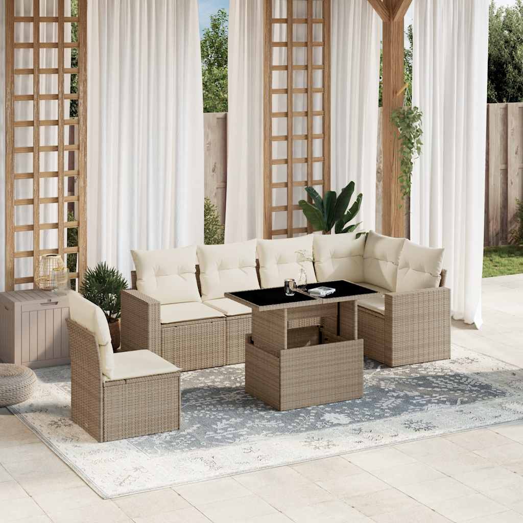 Set Divani da Giardino 7 pz con Cuscini Beige in Polyrattan 3267308