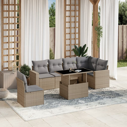 vidaXL Set Divani da Giardino 7 pz con Cuscini Beige in Polyrattan