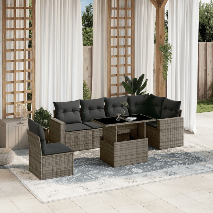 Set Divani da Giardino 7 pz con Cuscini Grigio in Polyrattan 3267310