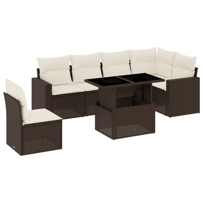 Set Divani da Giardino 7 pz con Cuscini Marrone in Polyrattan 3267313