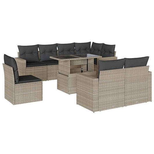 vidaXL Set Divano da Giardino 9pz con Cuscini Grigio Chiaro Polyrattan