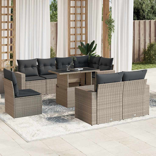 vidaXL Set Divano da Giardino 9pz con Cuscini Grigio Chiaro Polyrattan