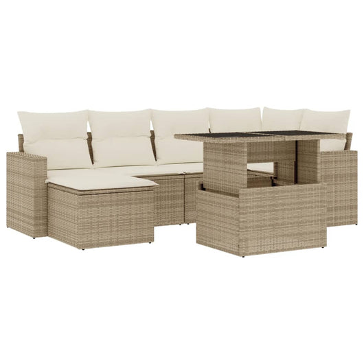vidaXL Set Divani da Giardino 7 pz con Cuscini Beige in Polyrattan