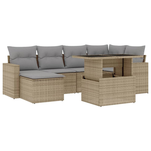 vidaXL Set Divani da Giardino 7 pz con Cuscini Beige in Polyrattan