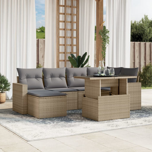 vidaXL Set Divani da Giardino 7 pz con Cuscini Beige in Polyrattan