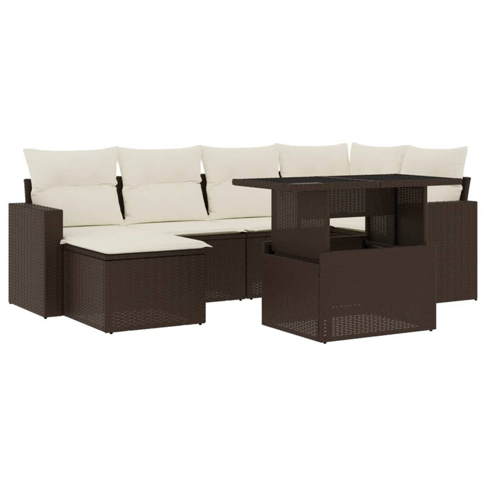 Set Divani da Giardino 7 pz con Cuscini Marrone in Polyrattan 3267423