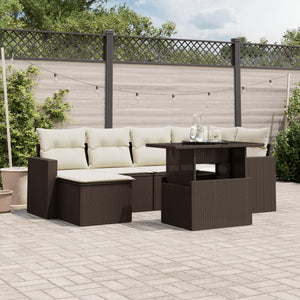 Set Divani da Giardino 7 pz con Cuscini Marrone in Polyrattan 3267423