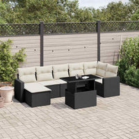 Set Divani da Giardino con Cuscini 8 pz Nero in Polyrattan
