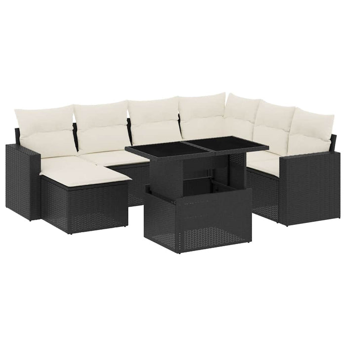 Set Divani da Giardino con Cuscini 8 pz Nero in Polyrattan