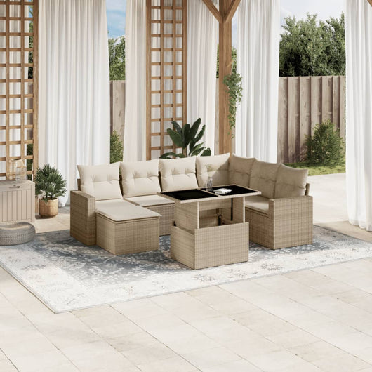 vidaXL Set Divano da Giardino 8 pz con Cuscini Beige in Polyrattan