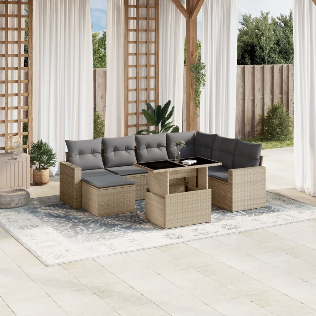 vidaXL Set Divano da Giardino 8 pz con Cuscini Beige in Polyrattan
