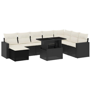 Set Divani da Giardino 9 pz con Cuscini Nero in Polyrattan