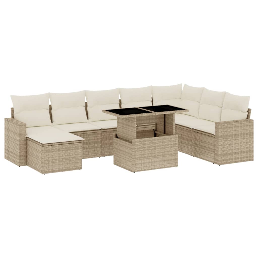 Set Divano da Giardino 9 pz con Cuscini Beige in Polyrattan 3267468