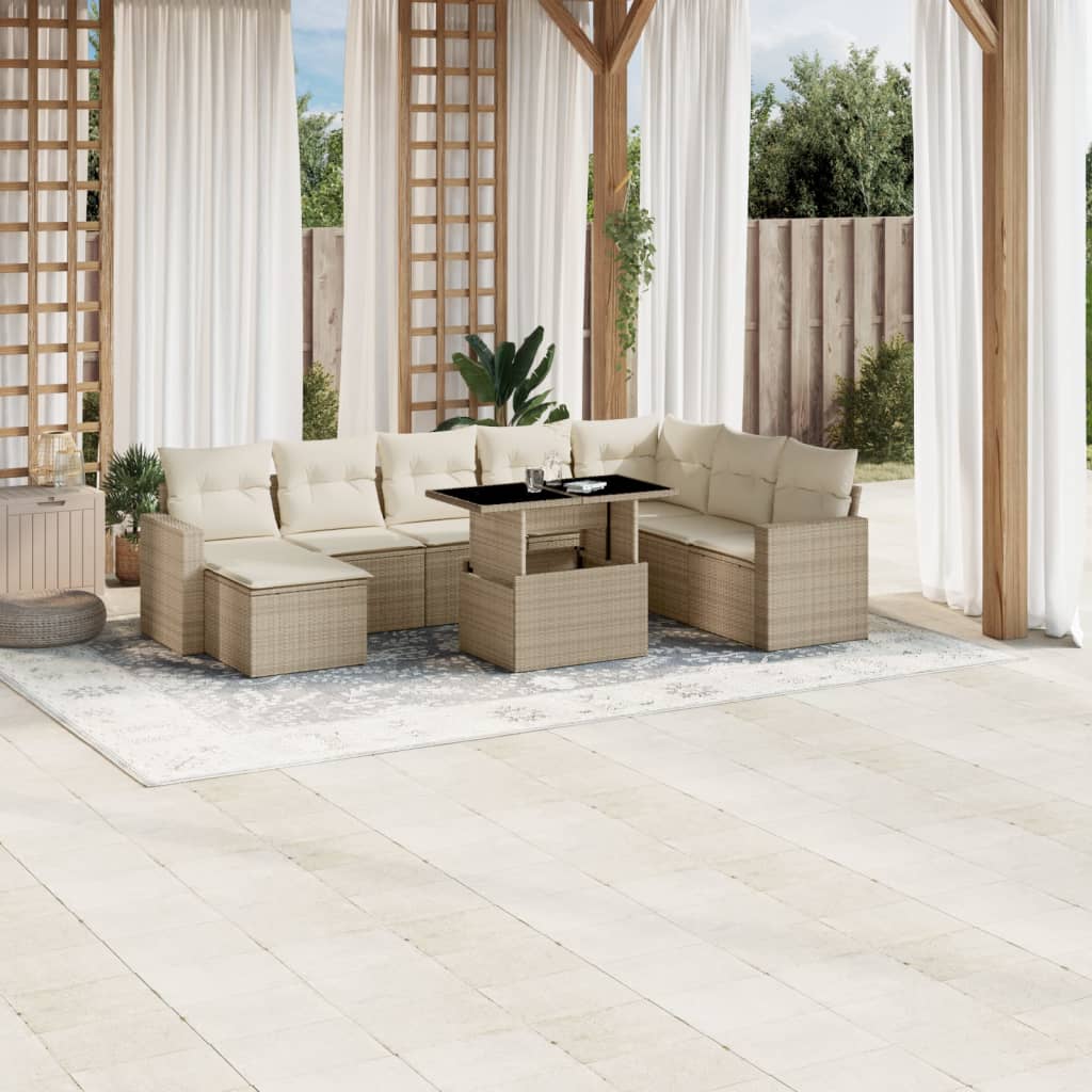 Set Divano da Giardino 9 pz con Cuscini Beige in Polyrattan 3267468