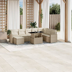 Set Divano da Giardino 9 pz con Cuscini Beige in Polyrattan 3267468