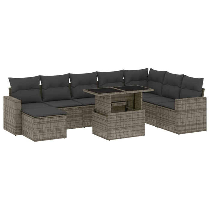 Set Divano da Giardino 9 pz con Cuscini Grigio in Polyrattan 3267470