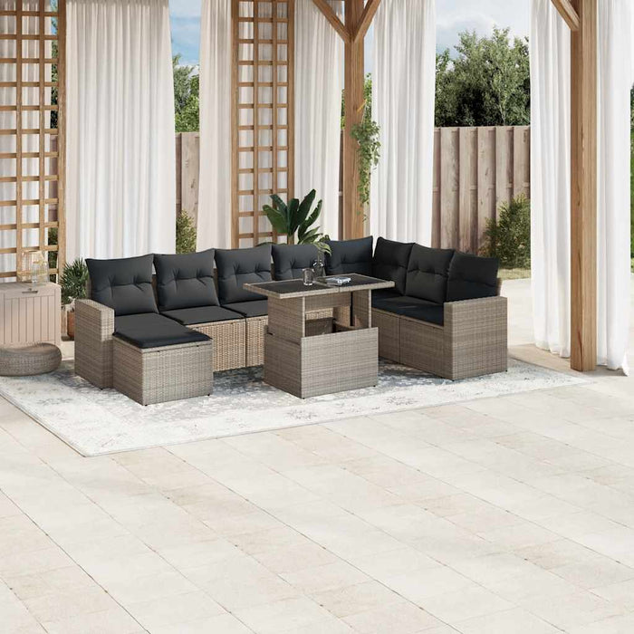 vidaXL Set Divano da Giardino 9pz con Cuscini Grigio Chiaro Polyrattan