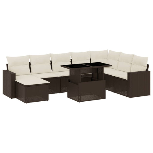 vidaXL Set Divani da Giardino 9pz con Cuscini Marrone in Polyrattan
