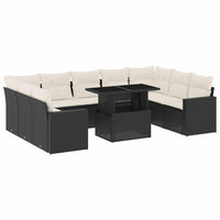 Set Divani da Giardino 10pz con Cuscini in Polyrattan Nero