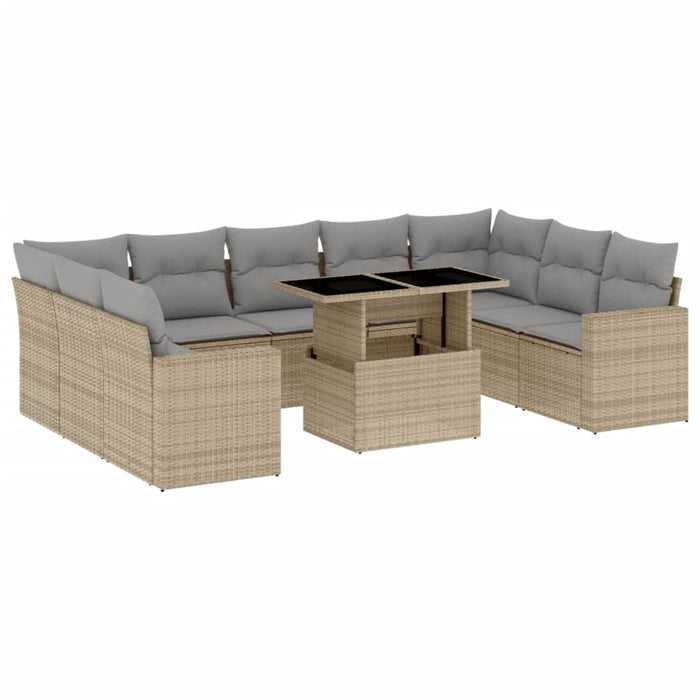 Set Divano da Giardino 10 pz con Cuscini Beige in Polyrattan 3267479