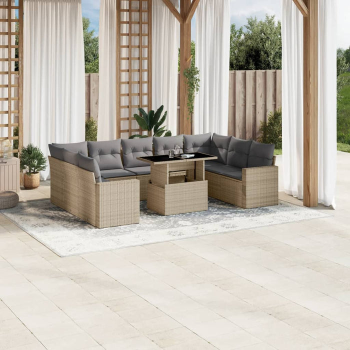 vidaXL Set Divano da Giardino 10 pz con Cuscini Beige in Polyrattan