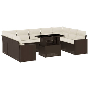 Set Divani da Giardino 10pz con Cuscini in Polyrattan Marrone 3267483