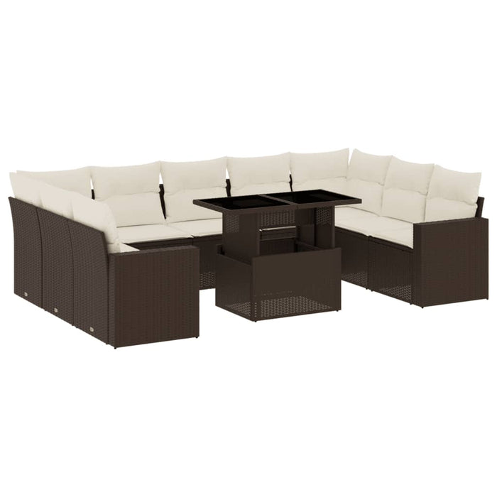 Set Divani da Giardino 10pz con Cuscini in Polyrattan Marrone 3267483