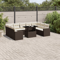 Set Divani da Giardino 10pz con Cuscini in Polyrattan Marrone 3267483