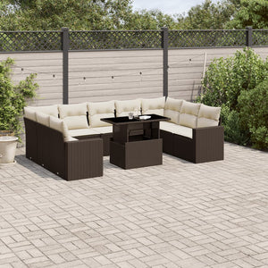Set Divani da Giardino 10pz con Cuscini in Polyrattan Marrone 3267483